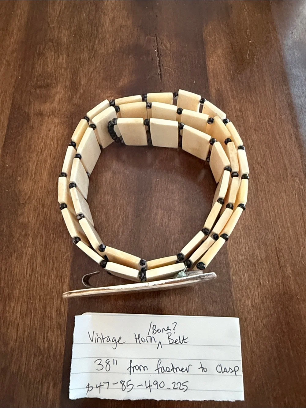 Cream Horn-Bead Wrap Belt with Black Accent Beads